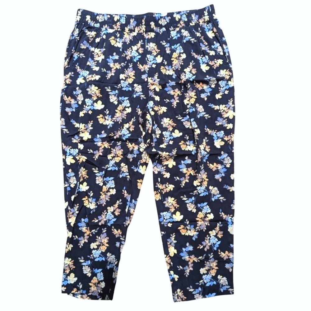 Jessica Simpson Plus XL 1X Navy Yellow Floral Pull On Dress Work Career Pants